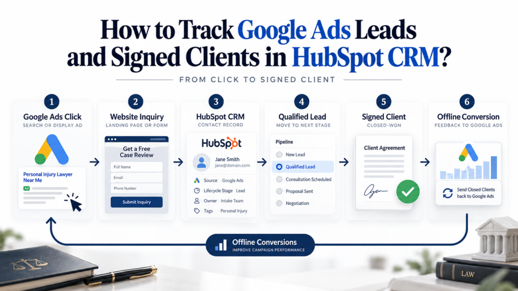 google ads leads in hubspot crm tracked from ad click through qualification and signed client conversion